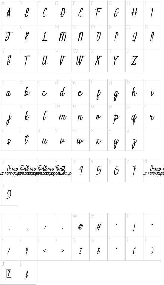 Suditha Signature font character map