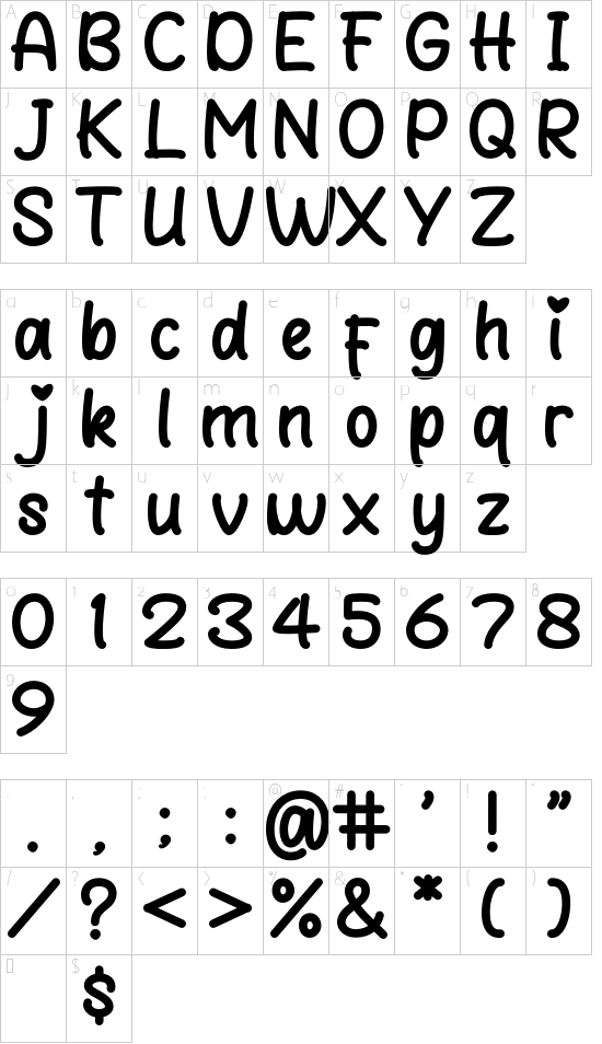 Time to Picnic font character map