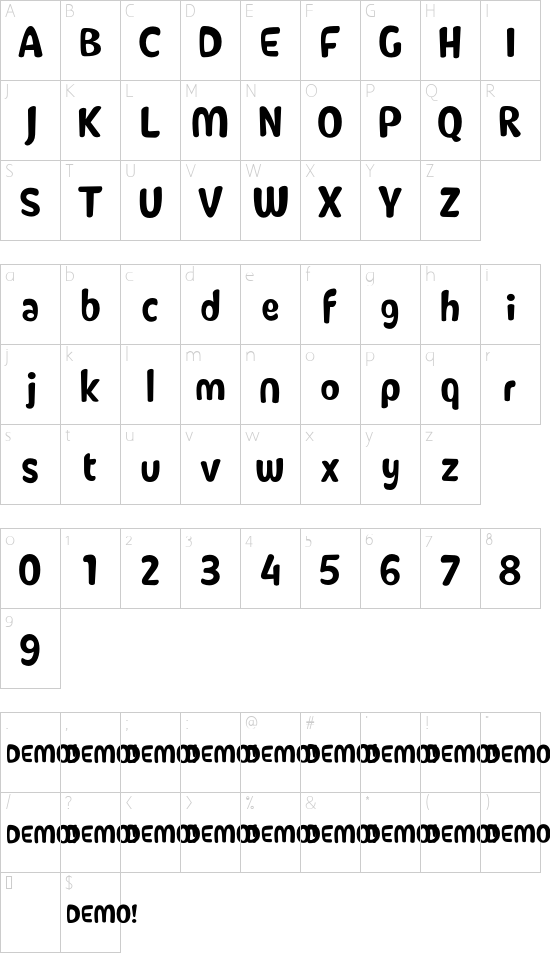 Caliny Medium DEMO font character map