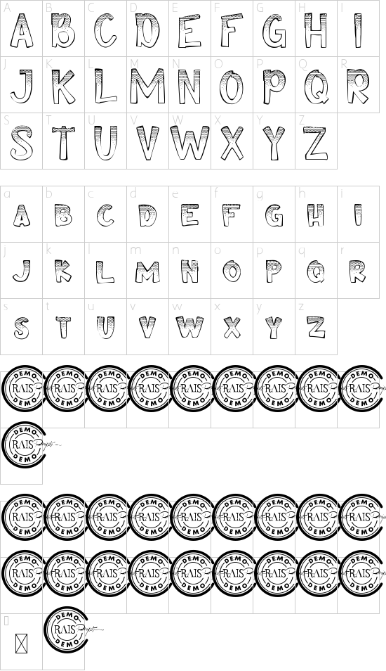 Comik Demo Texture font character map