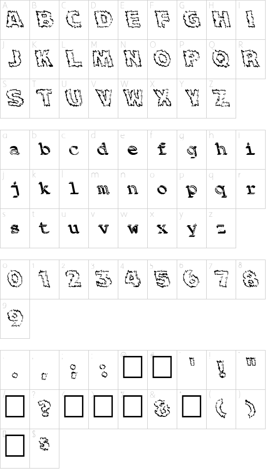 Backfire font character map