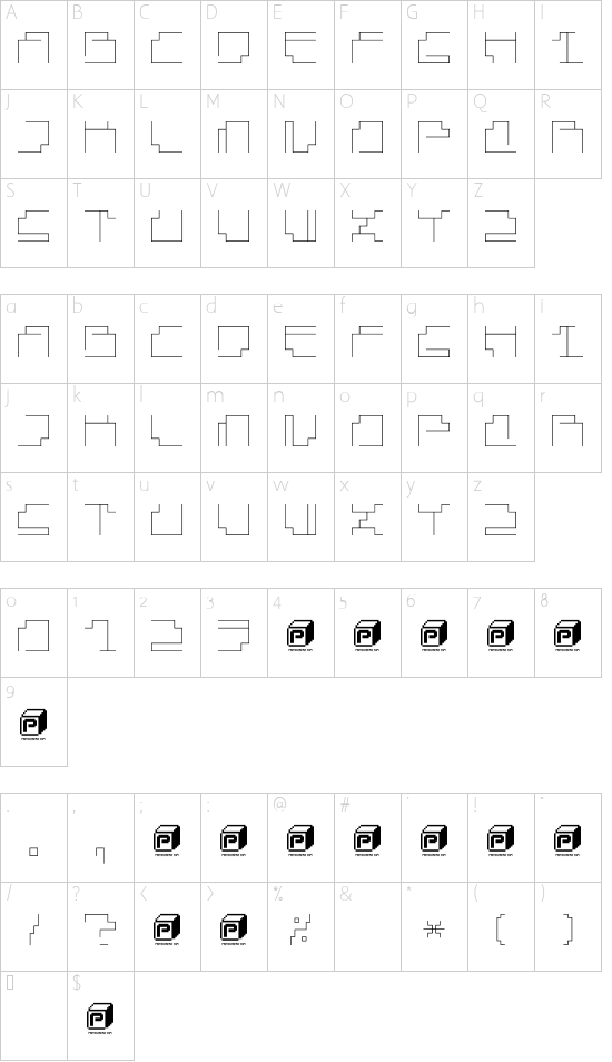 Paper Cube Light font character map