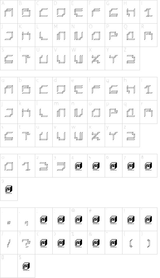 Paper Cube Paper font character map