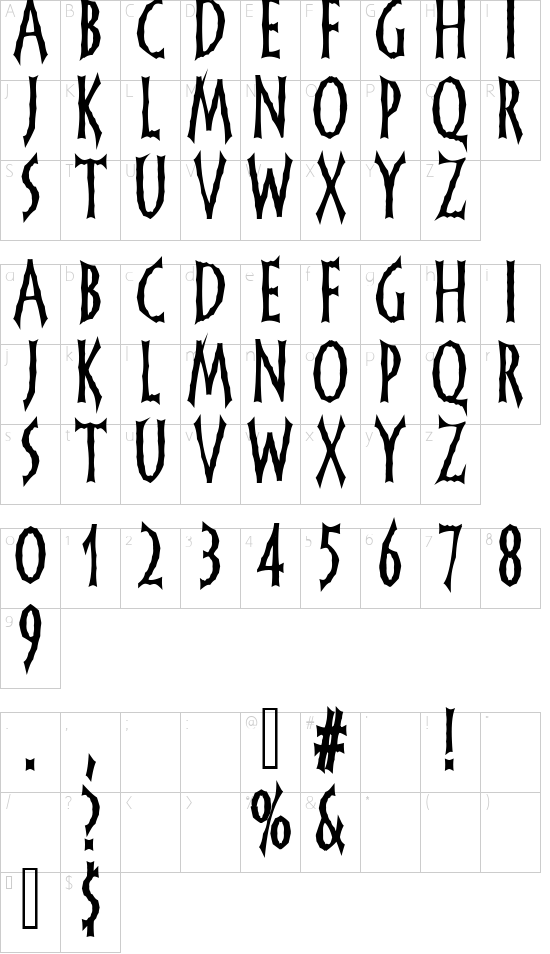 FrankenDork font character map