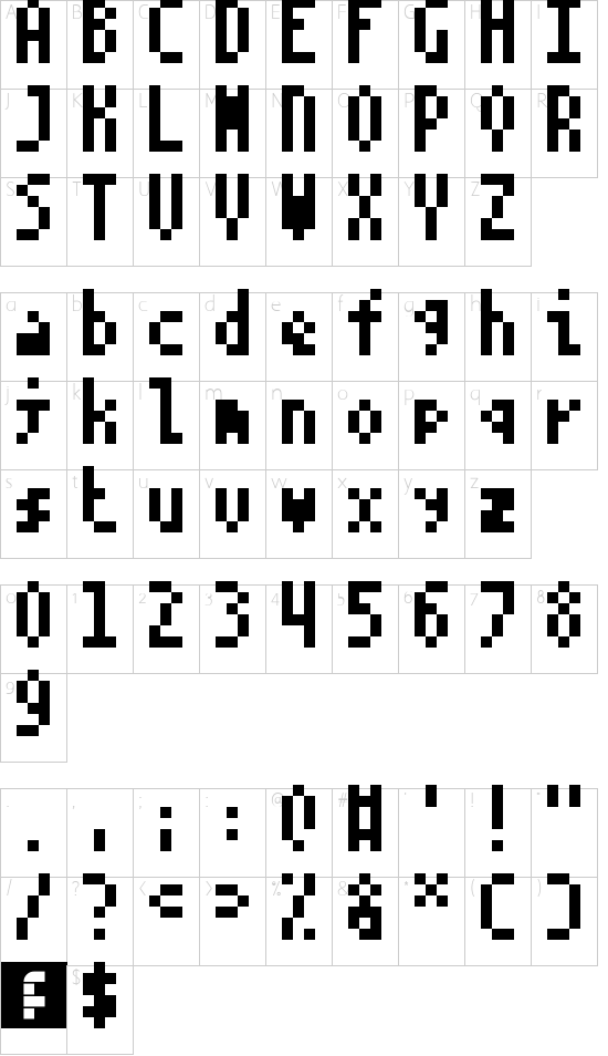 5Monopix Regular font character map