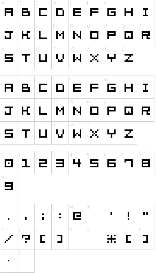 Bit Trip7 (sRB) font character map