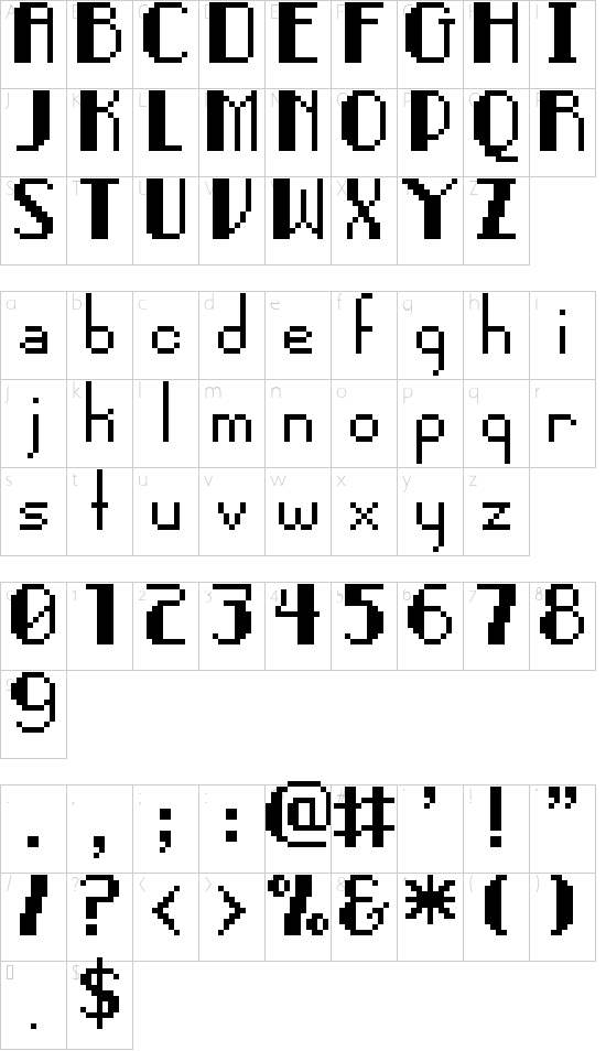 Pixel-Noir Regular font character map
