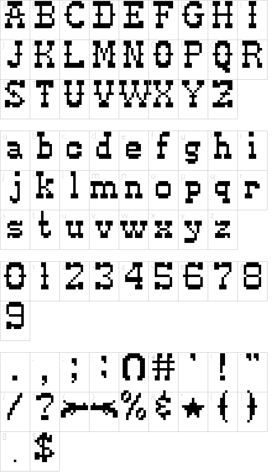 Pixel-Western Regular font character map