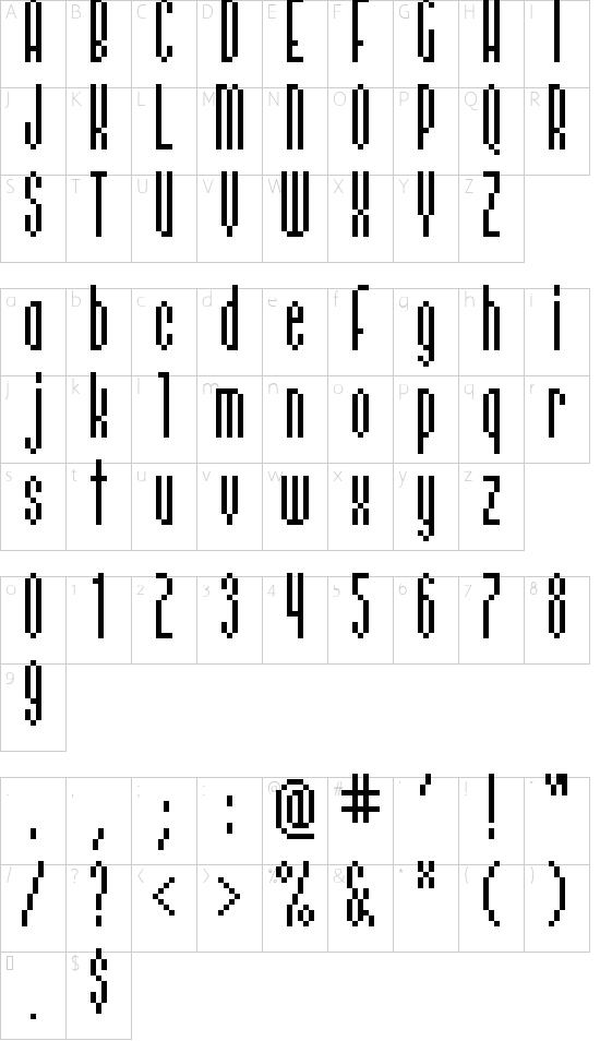 Relativity-Thin font character map