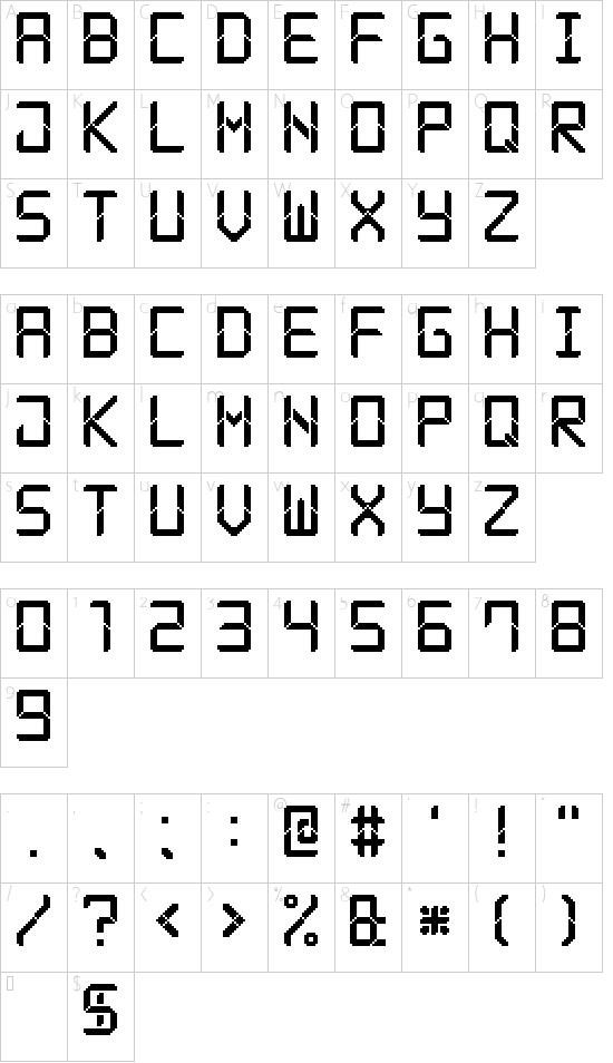 Modern LCD-7 font character map