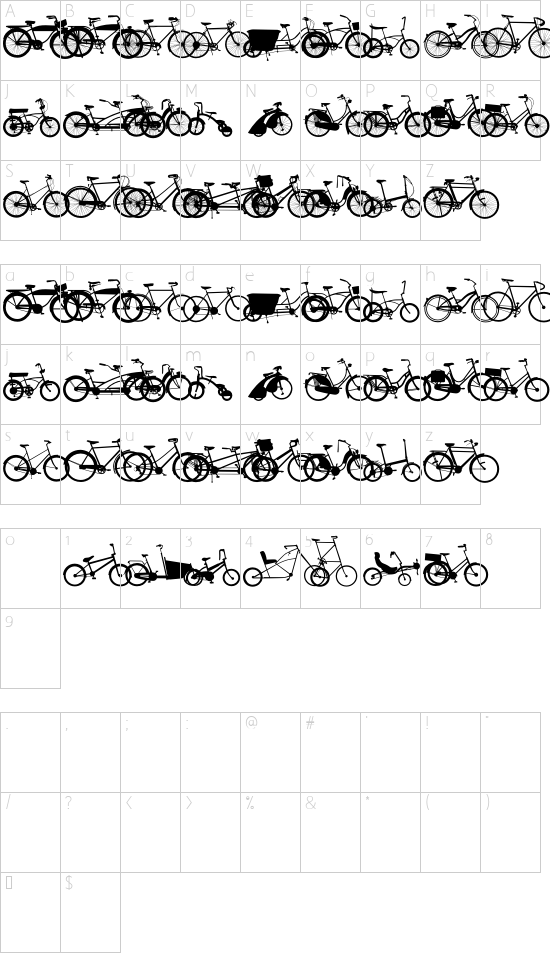 BIKES font character map