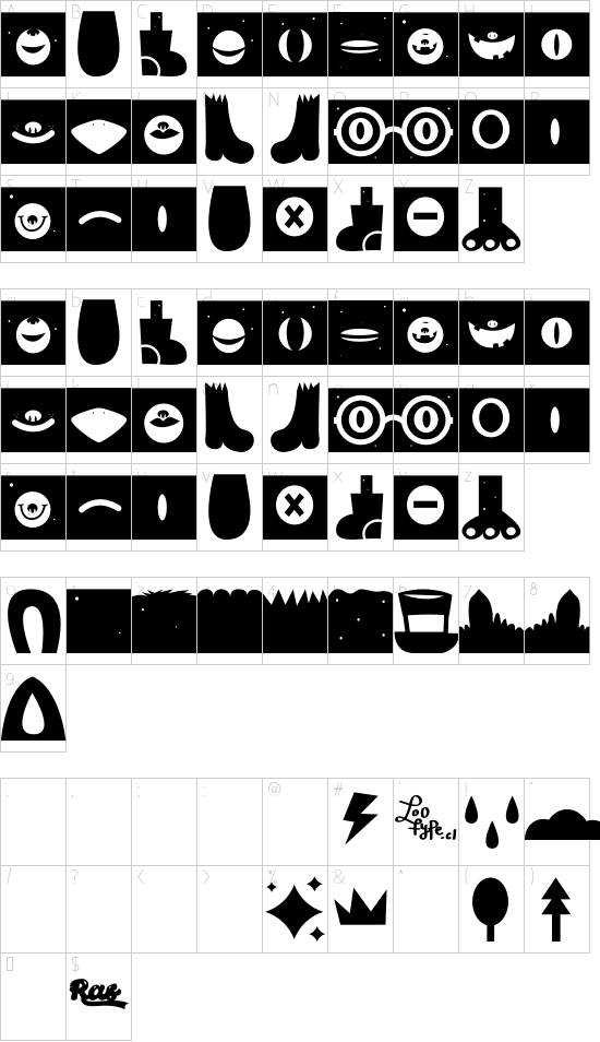 Monster Happy font character map