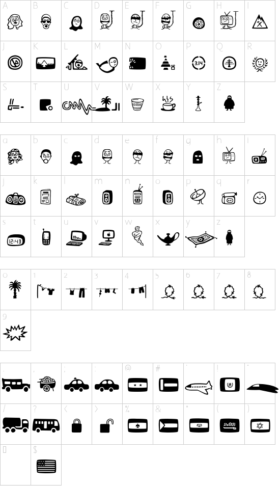 Stereotype-wkg30Regular font character map