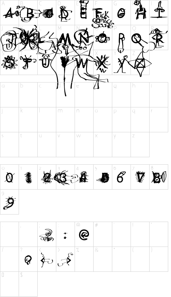fuckSansJODER font character map