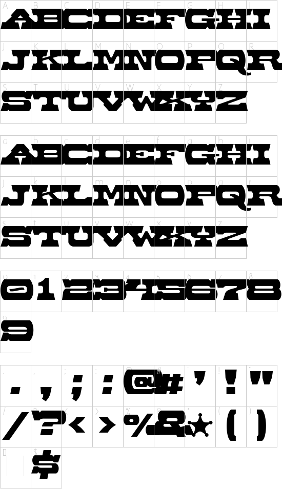 Baccer font character map