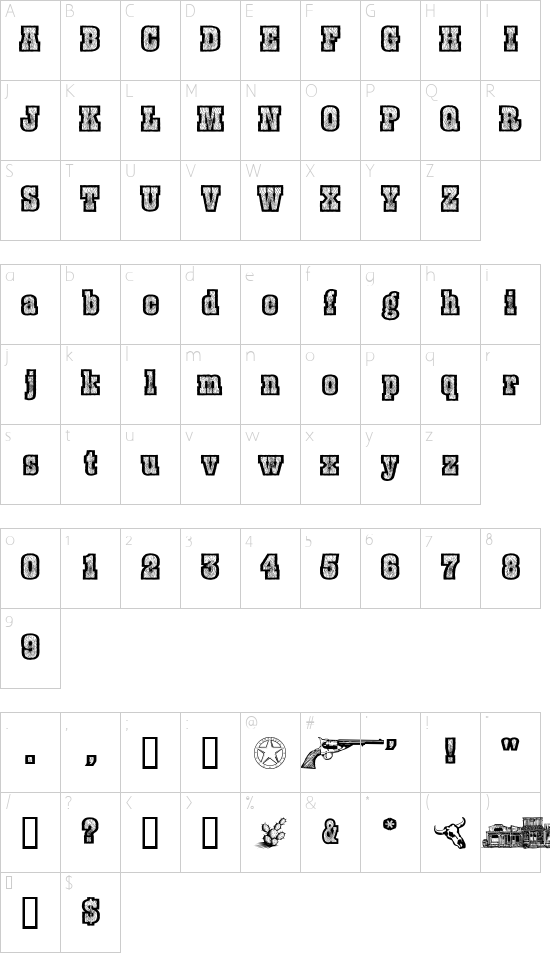 BurrisGhostTown font character map