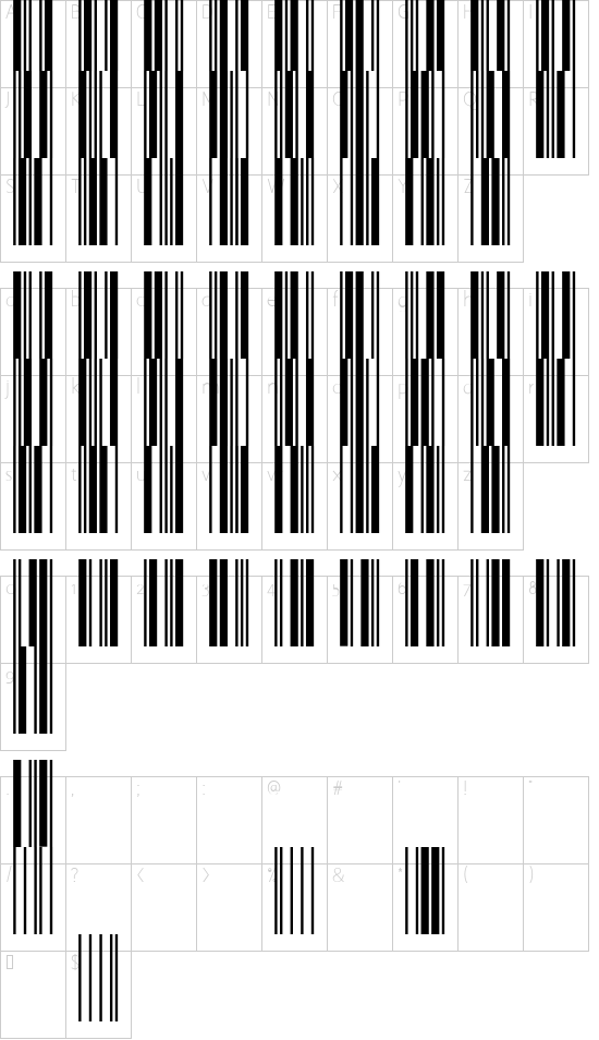 CCode39 font character map