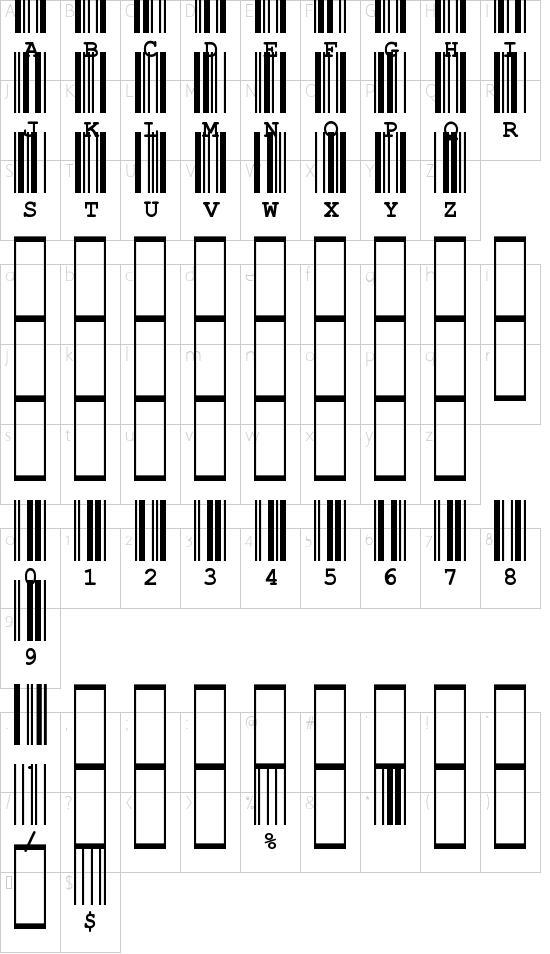 CIA Code 39 Medium Text font character map