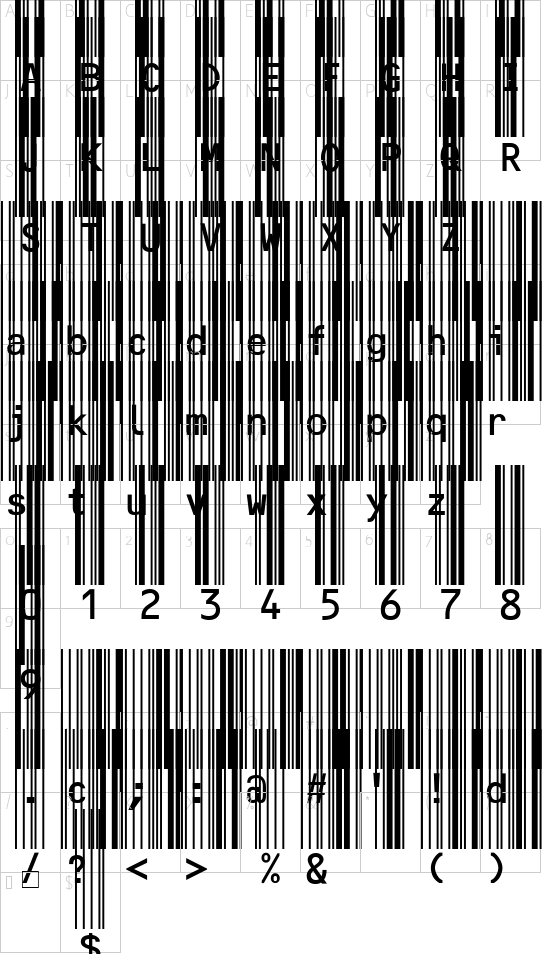 MRV Code39extMA font character map