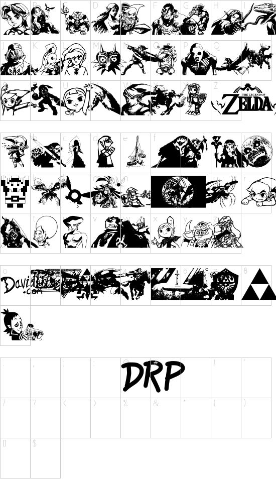 Legend Of Zelda TriFont font character map