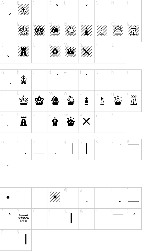 Chess Magnetic font character map