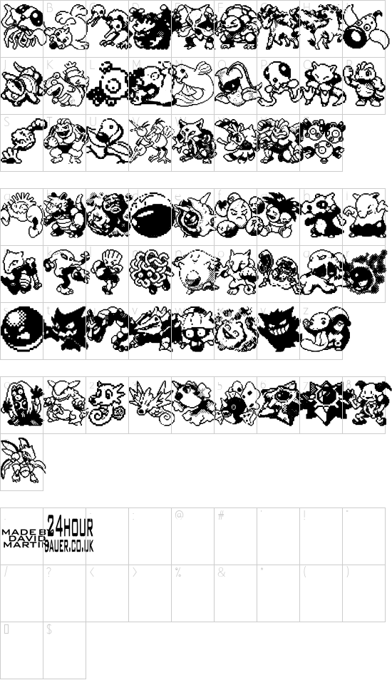 Pokemon pixels 2 font character map