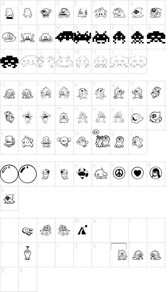 Taito All Stars font character map