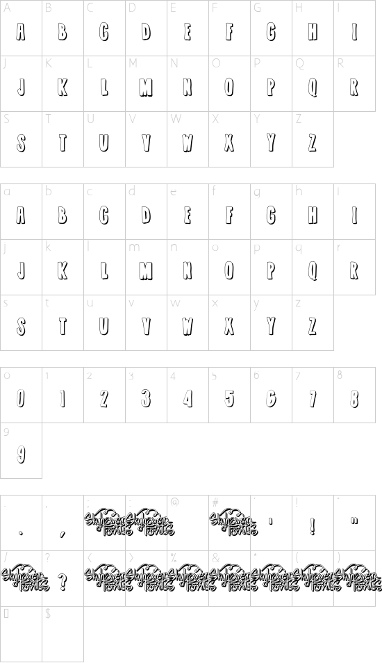 Summer Jams Outline font character map