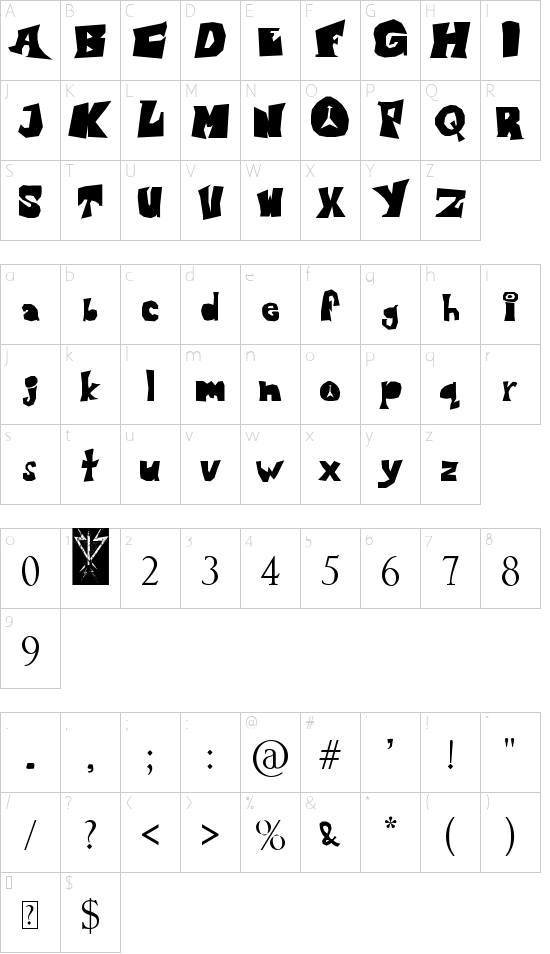 Blondie font character map