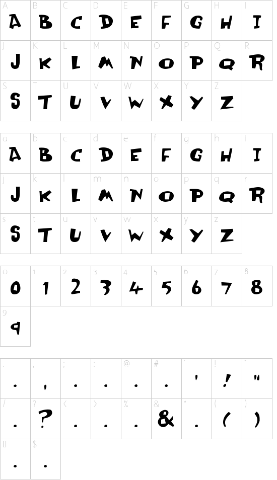 Tub Thumper font character map