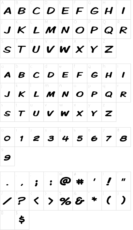 Komika Display Kaps Wide font character map