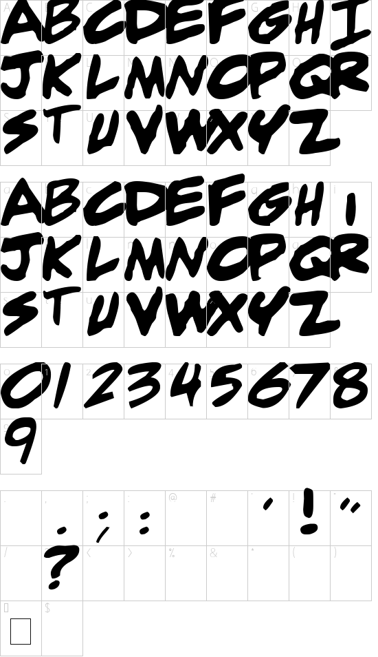 adam warren 0.2 Bold Italic font character map