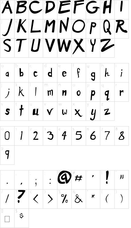 Dirty Duo Bold font character map