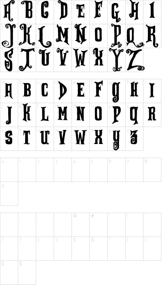 Zu Kabarett Shad font character map