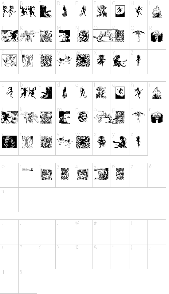 Devils font character map