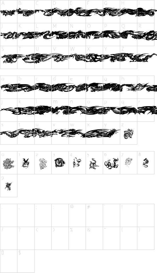 Dragons Tfb font character map