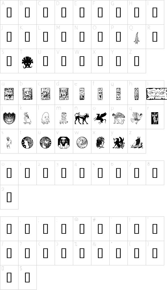 Fabeldyr font character map
