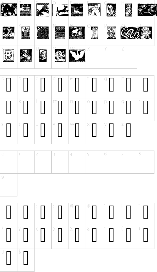 Sangrael!" font character map
