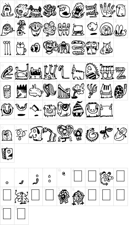 Monsterocity font character map