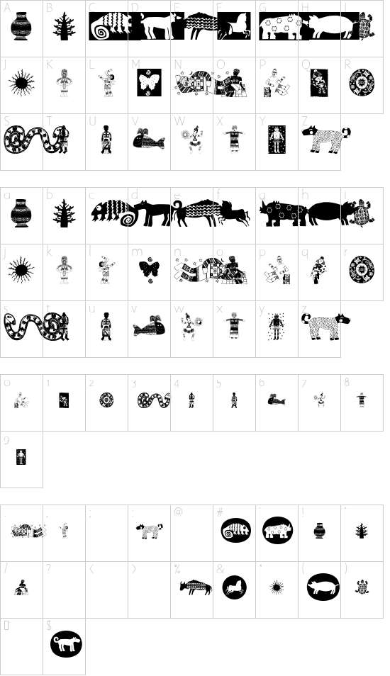 Africain font character map