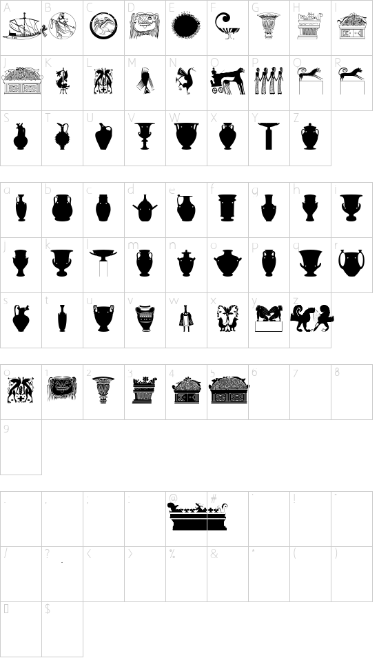 GreekArt font character map