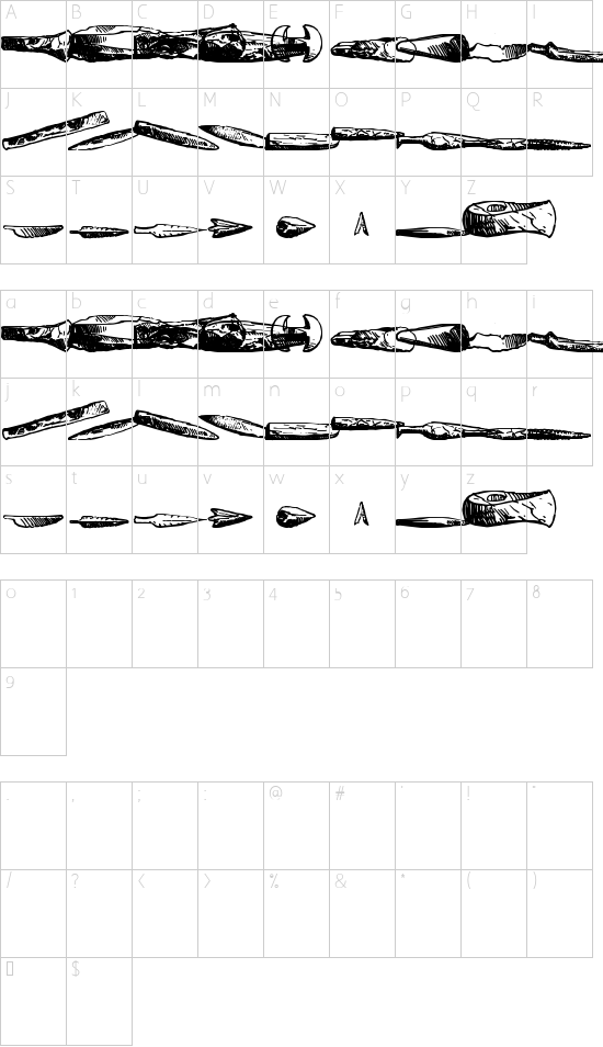 Stone Army font character map