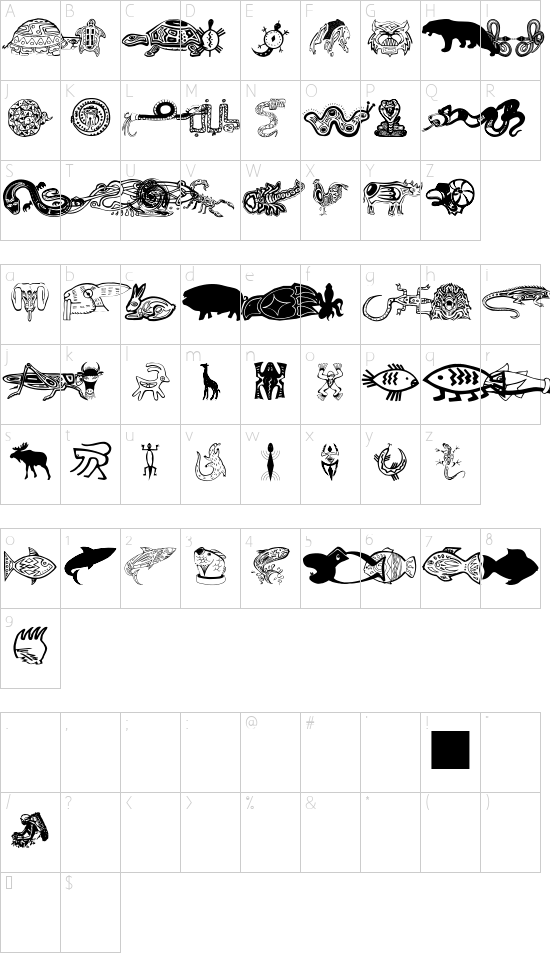 TribalFigTwo font character map