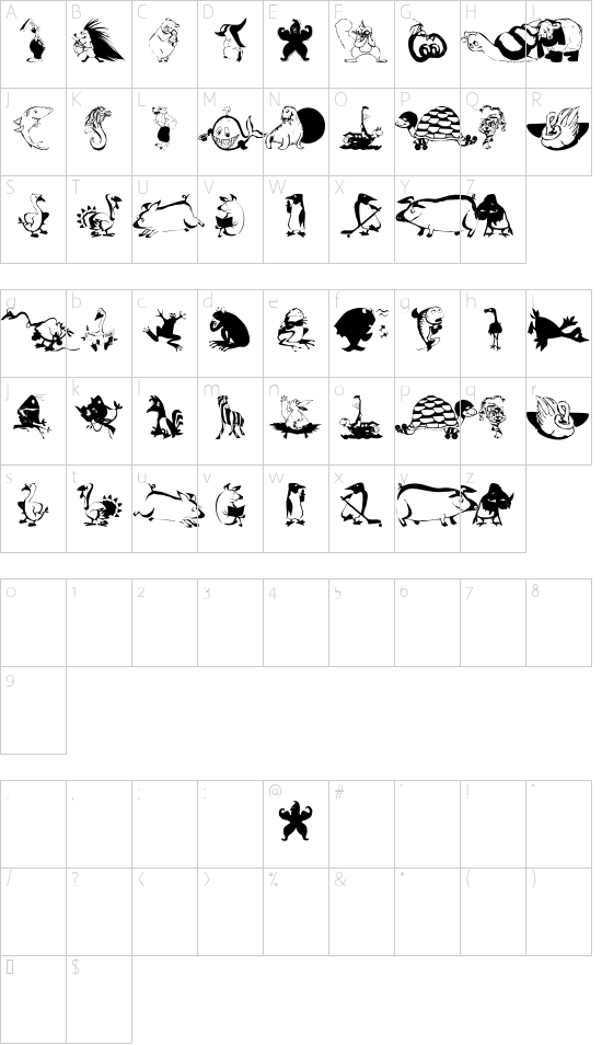 AnimalComedians font character map