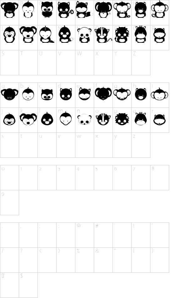 Animox font character map