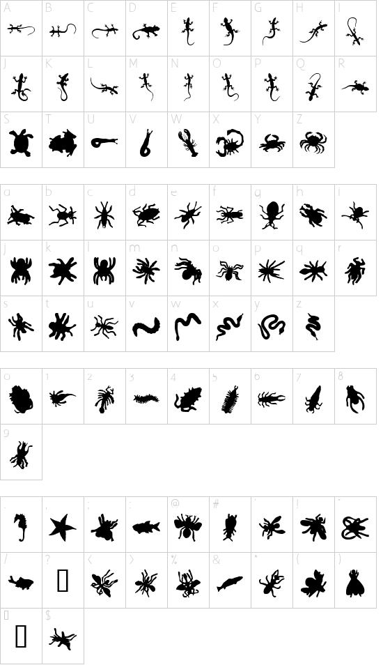 Ann  Crawlers font character map