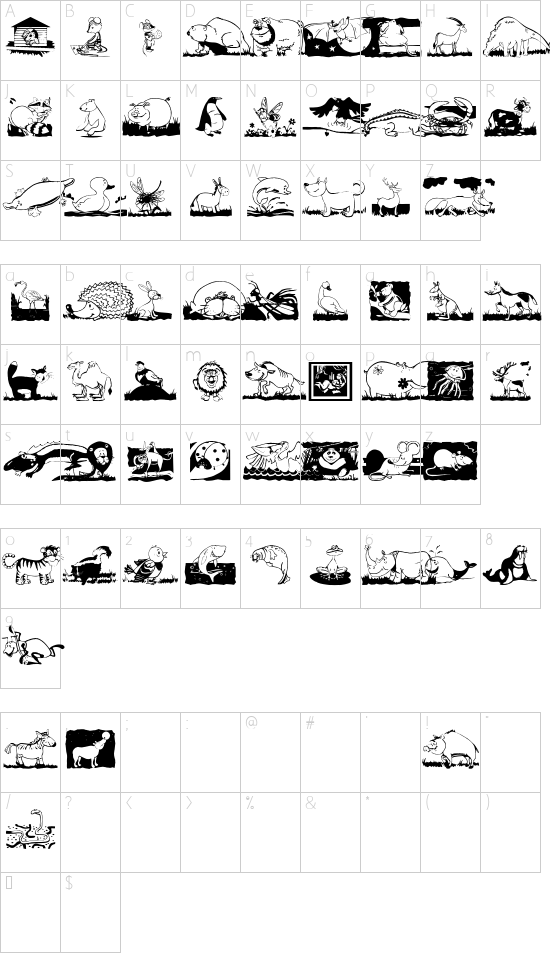 ChildrenAnimalsFriends font character map