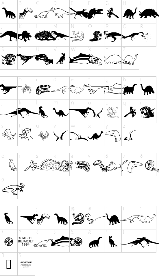 DinosoType font character map