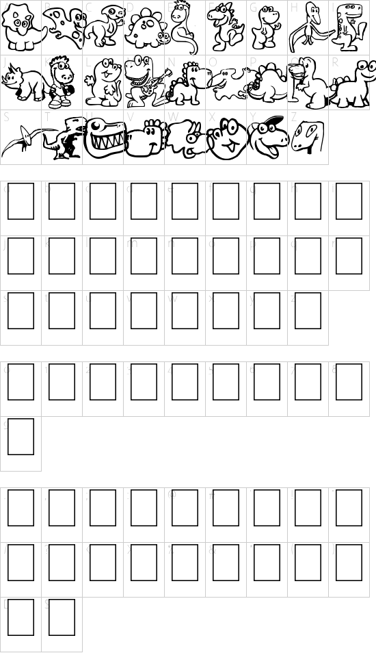 Dinoz font character map