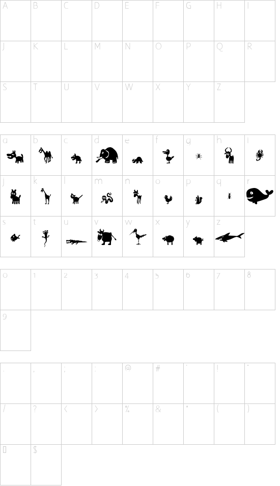 FE Win Pets 2 font character map